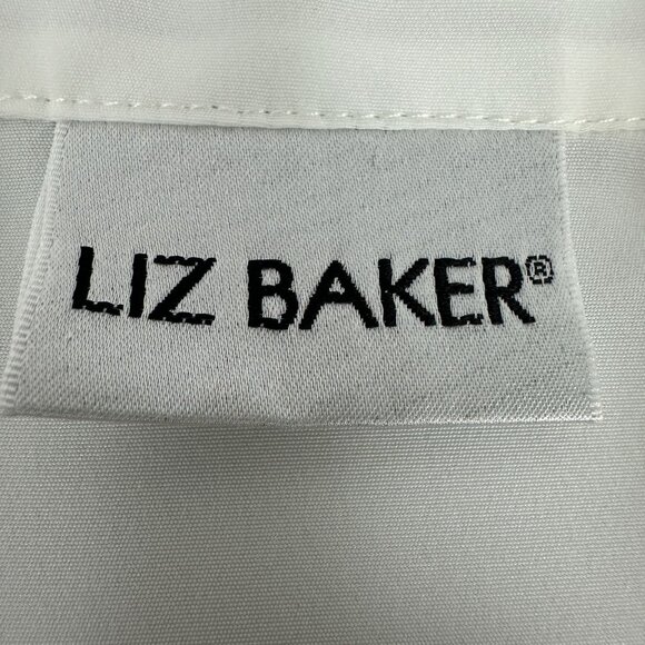 Liz Baker Women's V-Neck Button Down Shirt Size 12 White Long Sleeved - Picture 5 of 7